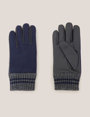 White Stuff Mens Wool Rich & Leather Gloves - S-M - Navy, Navy