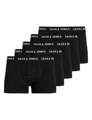 Jack & Jones Junior Boys 5pk Cotton with Stretch Trunks - 8y - Black, Black