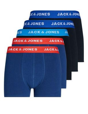 Jack & Jones Junior Boys 5pk Cotton Rich Trunks (8-16 Yrs) - 12y - Blue Mix, Blue Mix