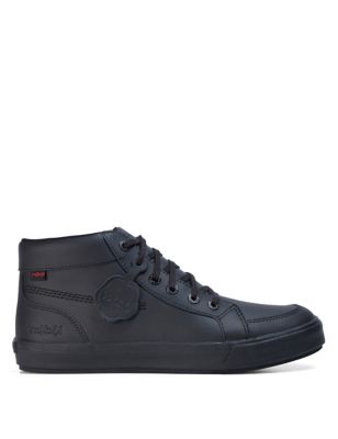 Kickers Boys Leather Lace Up High Top Shoes - 9 - Black, Black