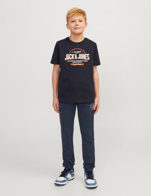 Jack & Jones Junior Boy's Pure Cotton Slim Fit Joggers (8-16 Yrs) - 8y - Navy, Navy,Black