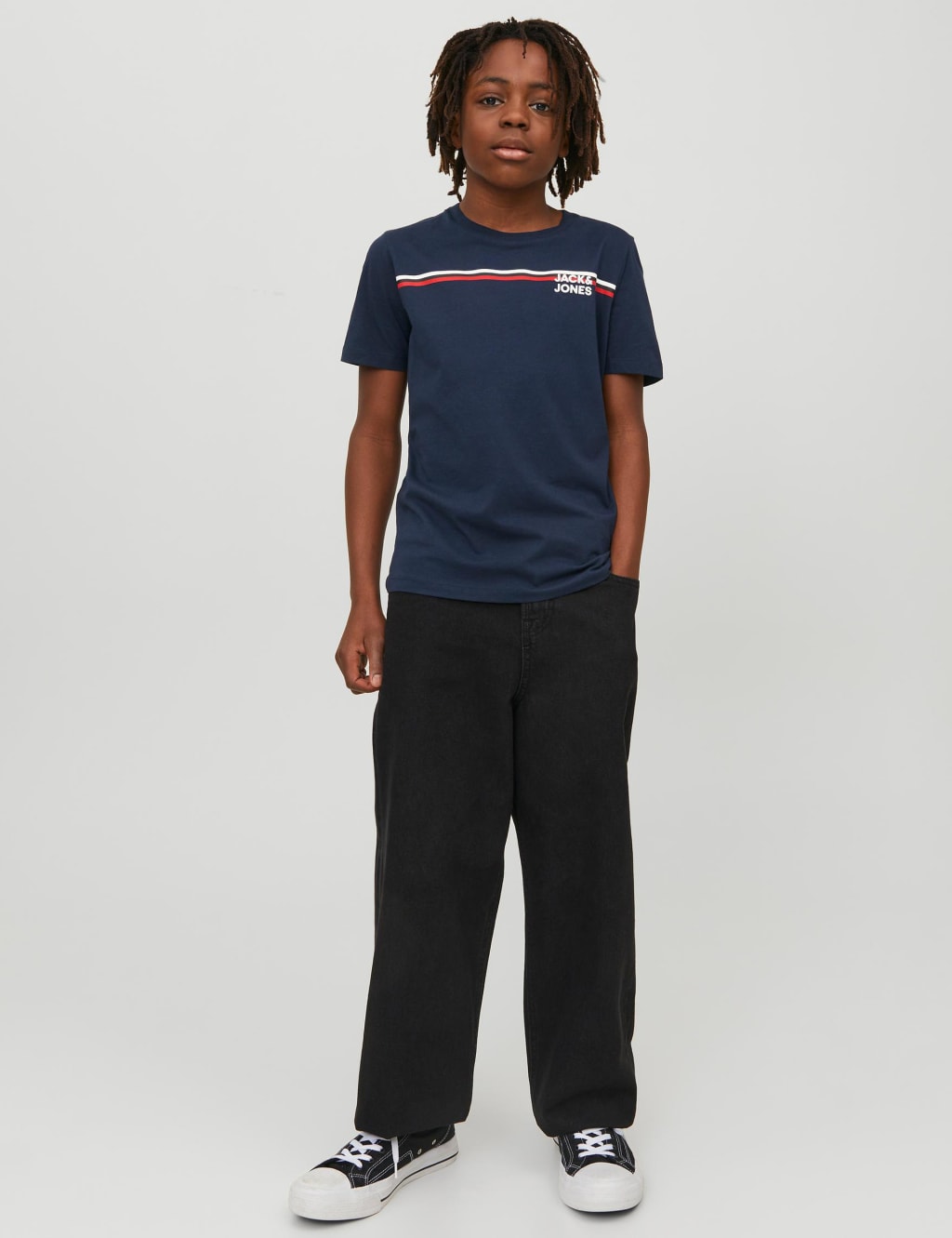 Pure Cotton Striped Logo Graphic T-Shirt (8-16 Yrs) image 2