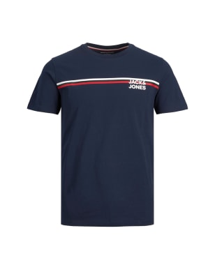 Pure Cotton Striped Logo Graphic T-Shirt (8-16 Yrs)