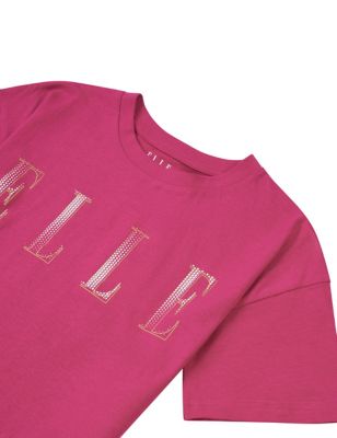 M&S Elle Junior Girls Pure Cotton Slogan Cropped T-Shirt (7-16 Yrs)