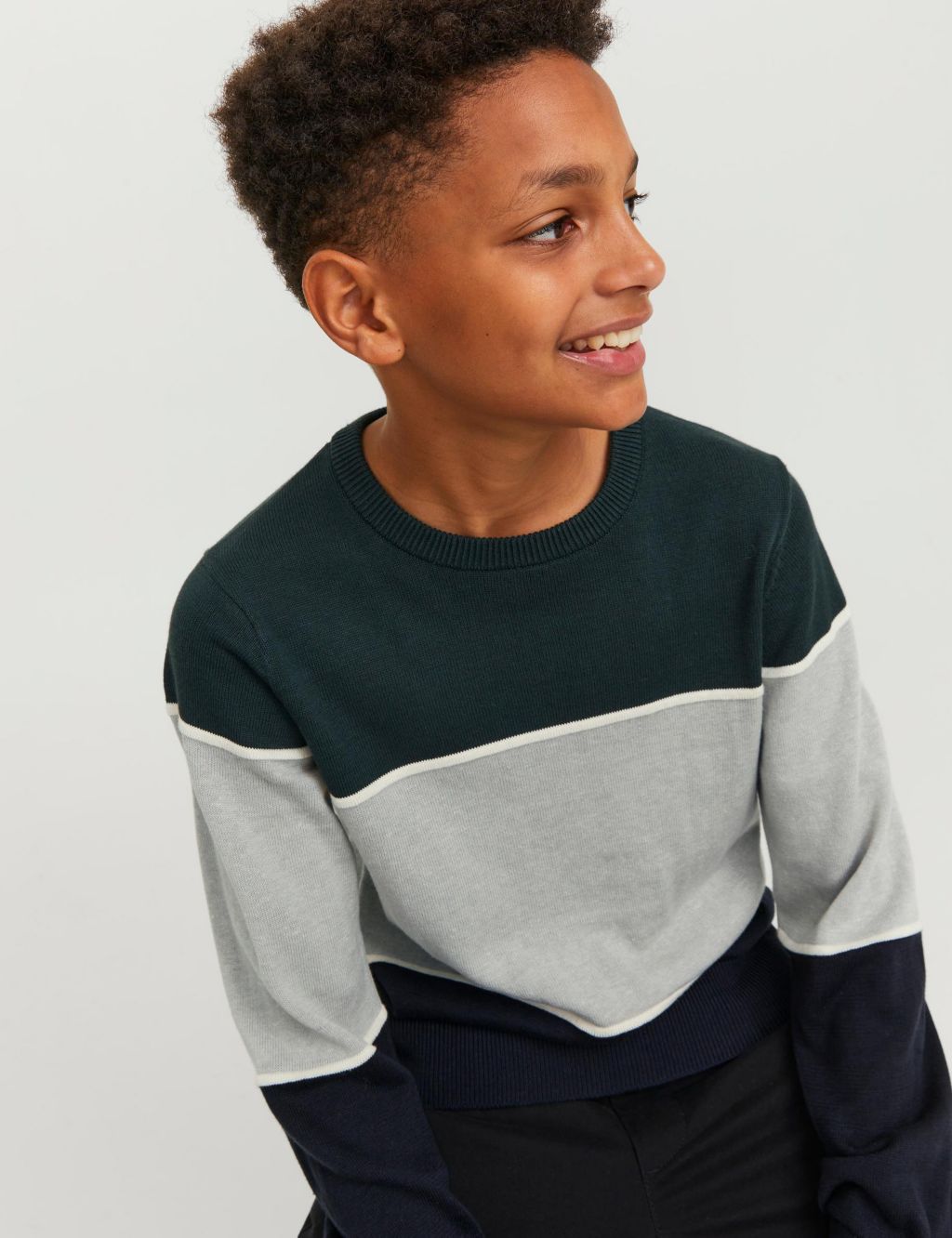 Cotton Blend Colour Block Knitted Jumper (8-16 Yrs) image 1