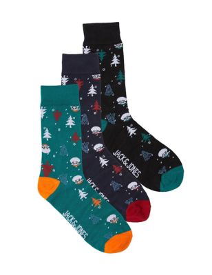 3pk Cotton Rich Christmas Socks Gift Box QT
