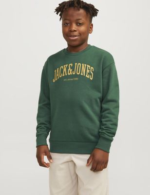 Jack & Jones Junior Boys Cotton Rich Logo Print Sweatshirt (8-16 Yrs) - 10y - Dark Green, Dark Green
