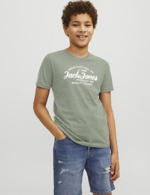 Jack & Jones Junior Boy's Cotton Rich Logo T-Shirt (8-16 Yrs) - 8y - Green, Green,Blue