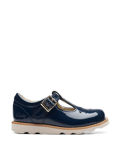 clarks kids' patent leather riptape t-bar shoes(4 small - 6 ½ small) - 4sf - navy, navy