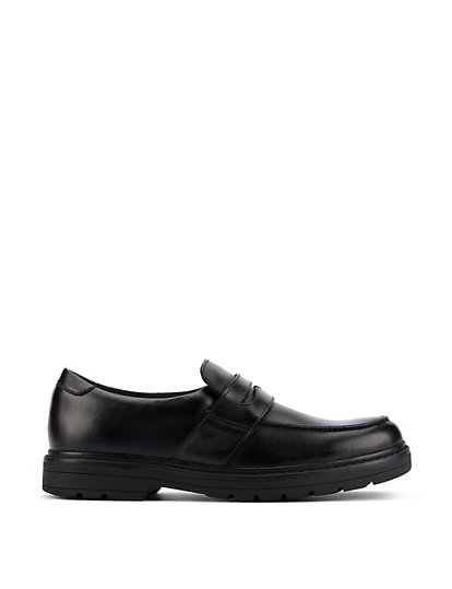 clarks kids' leather slip-on loafers (3 small - 7 small) - 3 sf - black, black