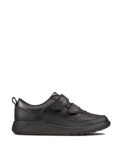 clarks kids' leather riptape school shoes (10 small - 2½ large) - 10 sf - black, black