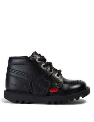 Kickers Boys Leather School Shoes - 11 S - Black, Black