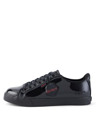 Kickers Girl's Kid's Leather Lace School Shoes - 4 - Black Patent, Black Patent