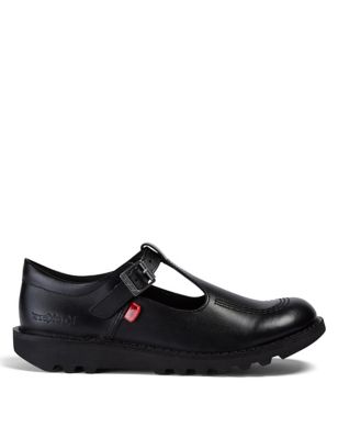 Kickers Girls Leather School Shoes - 4 - Black, Black