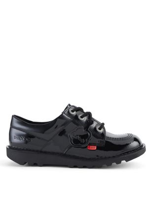 Kickers Girls Patent Leather Lace School Shoes - 5 - Black Patent, Black Patent