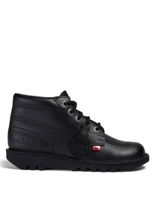 Kickers Boys Leather High Top School Shoes ( - 4 - Black, Black
