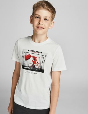 M&S Jack & Jones Junior Boys Pure Cotton Christmas T-Shirt (8-16 Yrs)