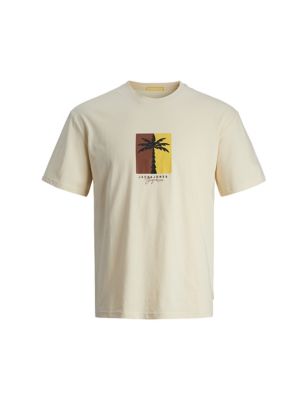 Jack & Jones Junior Boys Pure Cotton Palm Tree T-Shirt (8-16 Yrs) - 8y - Cream Mix, Cream Mix