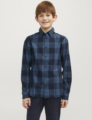 Jack & Jones Junior Boy's Pure Cotton Gingham Shirt (8-16 Yrs) - 8y - Blue Mix, Blue Mix