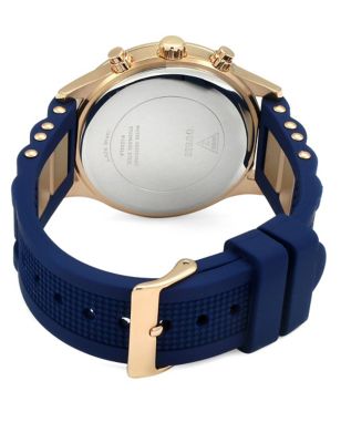 M&S Womens Guess Breeze Rose Gold Tone Metal And Blue Watch