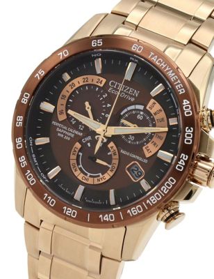 M&S Mens Citizen Atomic Timekeeping Stainless Steel Chronograph Watch
