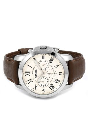 M&S Mens Fossil Grant Leather Analogue Quartz Watch