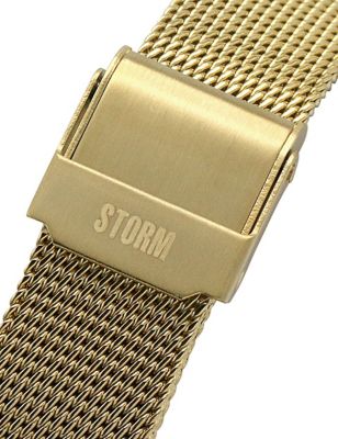 M&S Womens Storm Selina Red And Gold Plated Mesh Bracelet Watch