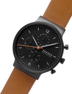 M&S Mens Skagen Ancher Chronograph Brown Leather Watch