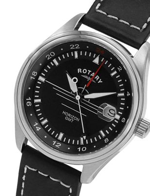 M&S Mens Rotary Horizon Black Leather Watch