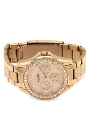 M&S Womens Fossil Rose Gold Tone Round Face Watch