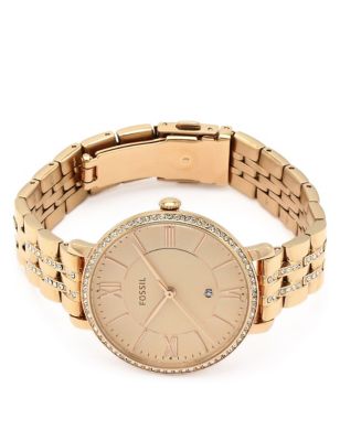M&S Womens Fossil Jacqueline Rose Gold Plated Bracelet Watch