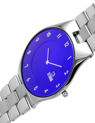 M&S Mens Storm Sleek Lazer Blue Stainless Steel Bracelet Analogue Quartz Watch