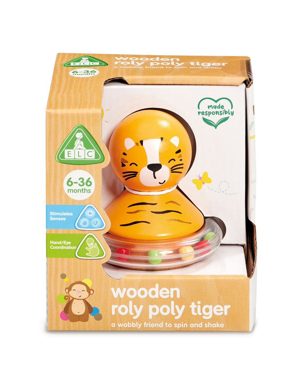 Wooden Roly Poly Tiger Toy (6-36 Mths)