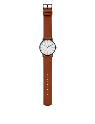 M&S Mens Skagen Signatur Classic Brown Leather Watch