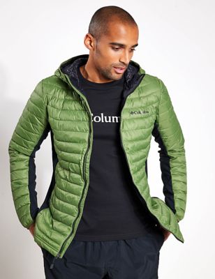 Columbia Mens Powder Pass Hooded Puffer Jacket - M - Green, Green,Stone