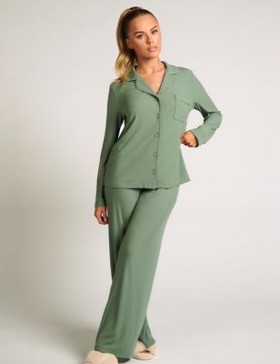 Boux Avenue Womens Modal Rich Ribbed Pyjama Bottoms - 14 - Khaki, Khaki