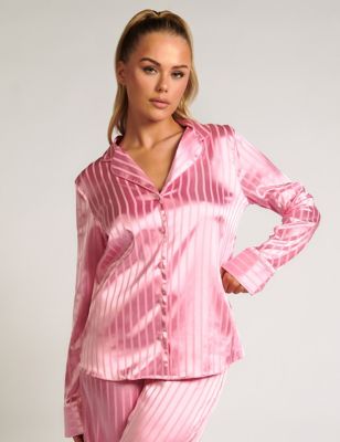 Boux Avenue Women's Satin Striped Pyjama Shirt - 10 - Pink, Pink