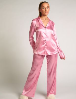 Boux Avenue Womens Satin Striped Pyjama Bottoms - 10 - Pink, Pink
