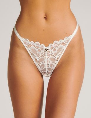 Boux Avenue Womens Heidi Floral Lace Thong - 18 - Ivory, Ivory