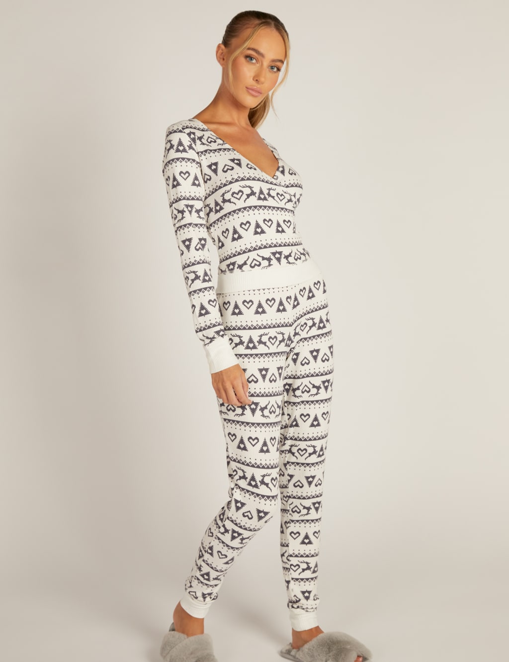 Ribbed Fair Isle Wrap Top Pyjama Set image 1