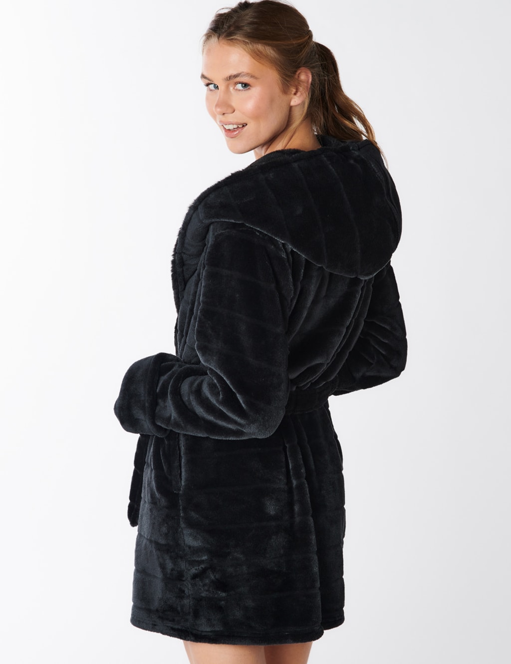 Faux Fur Hooded Short Dressing Gown image 3