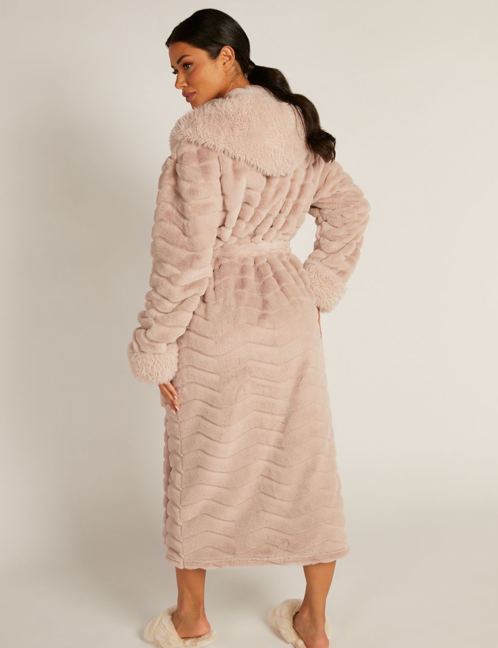 Faux Fur Textured Hooded Long Dressing Gown image 3
