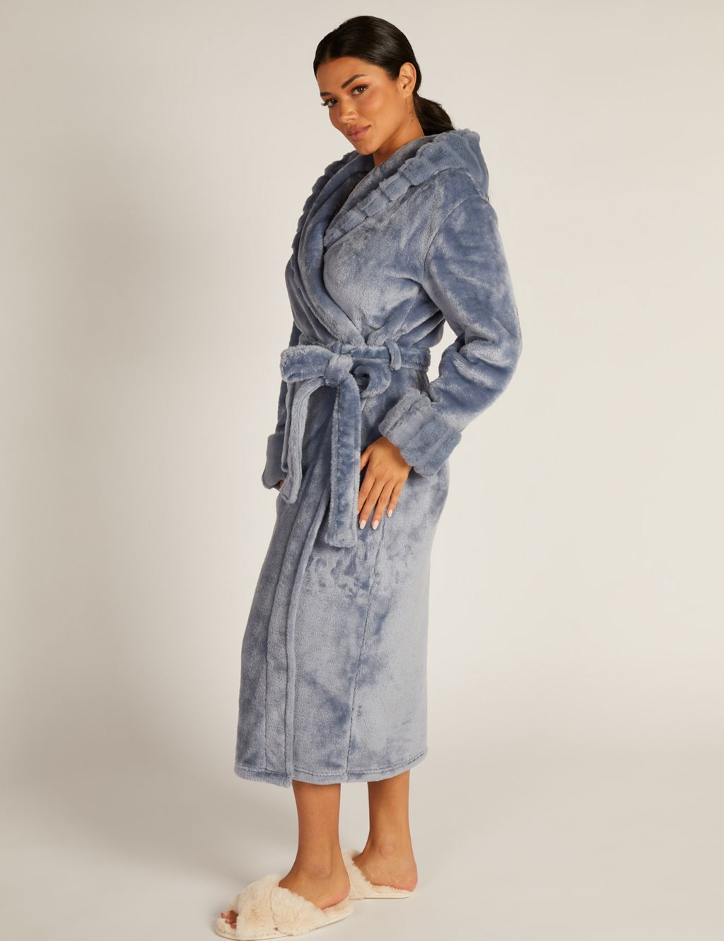 Faux Fur Textured Hooded Long Dressing Gown image 2