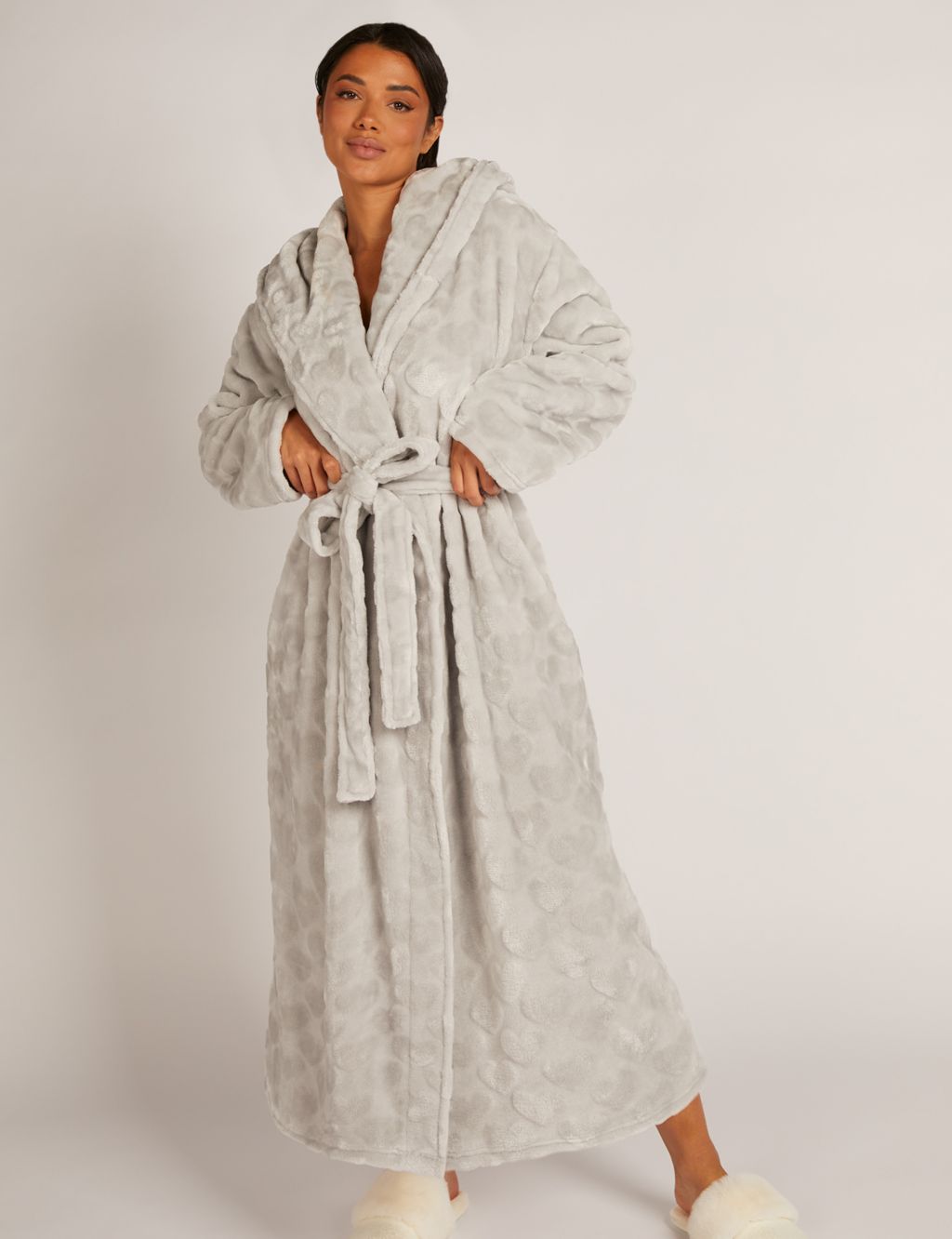Faux Fur Heart Hooded Long Dressing Gown image 1