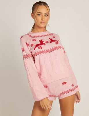 Boux Avenue Womens Knitted Fair Isle Snowflake Lounge Shorts - 18 - Pink Mix, Pink Mix