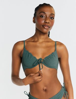 Boux Avenue Womens Ibiza Textured Wired Scoop Neck Bikini Top - 32C - Green, Green