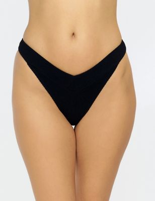 Boux Avenue Women's Sorrento Ribbed Brazilian Bikini Bottoms - 12 - Black, Black,Blue