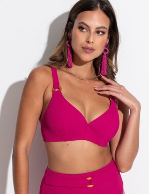 Pour Moi Womens Cali Wired Ring Detail Bikini Top - 32DD - Pink, Pink