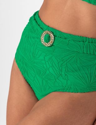 Pour Moi Women's Ibiza High Waisted Bikini Bottoms - 12 - Green, Green,Black