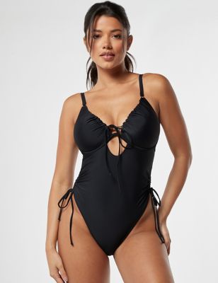 Boux Avenue Womens Ibiza Wired V-Neck Swimsuit - 32C - Black, Black